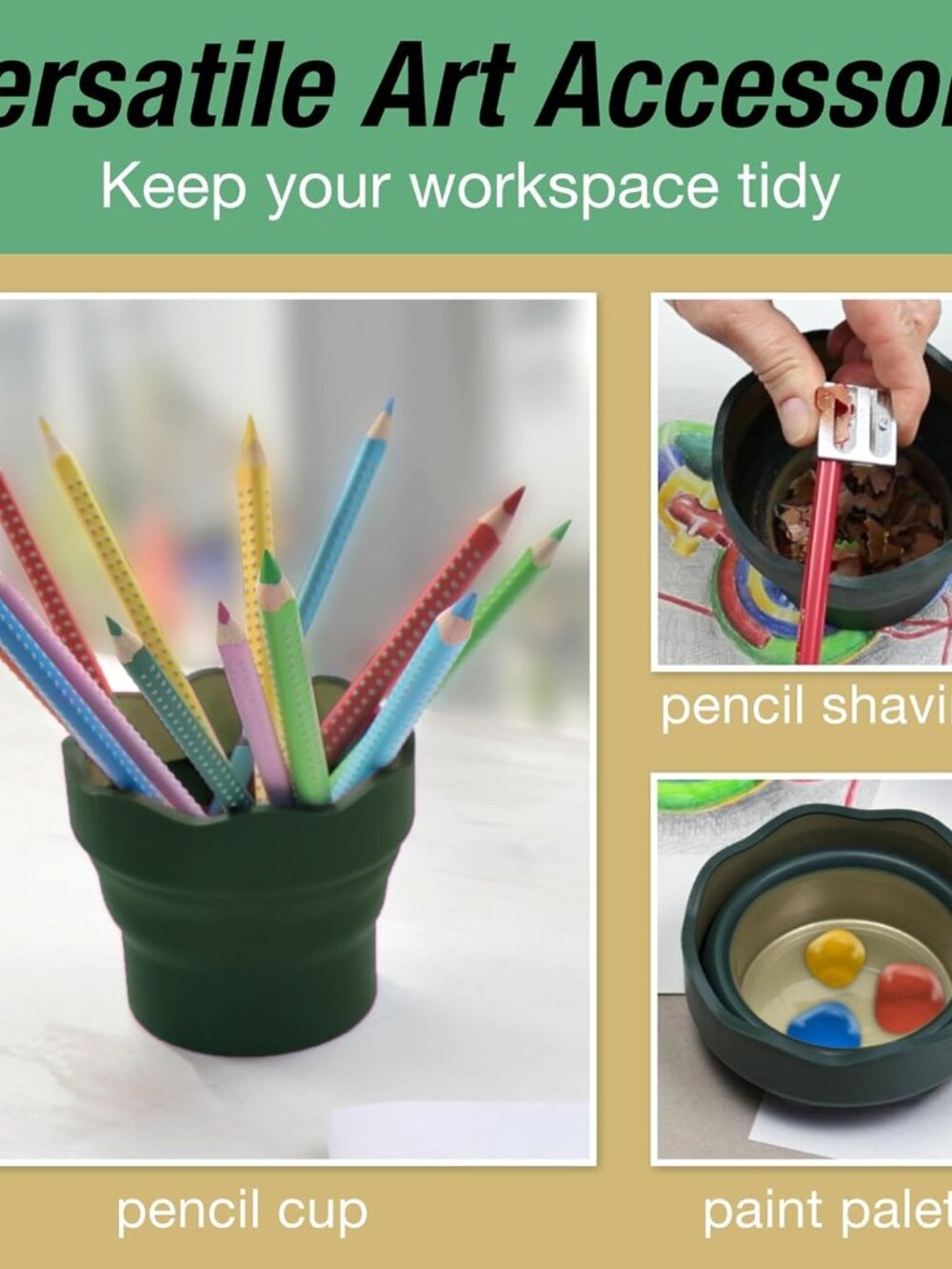 Clic & Go Artist Water Cup, Dark Green - Travel-Friendly Collapsible Brush Clean - Picture 5 of 7